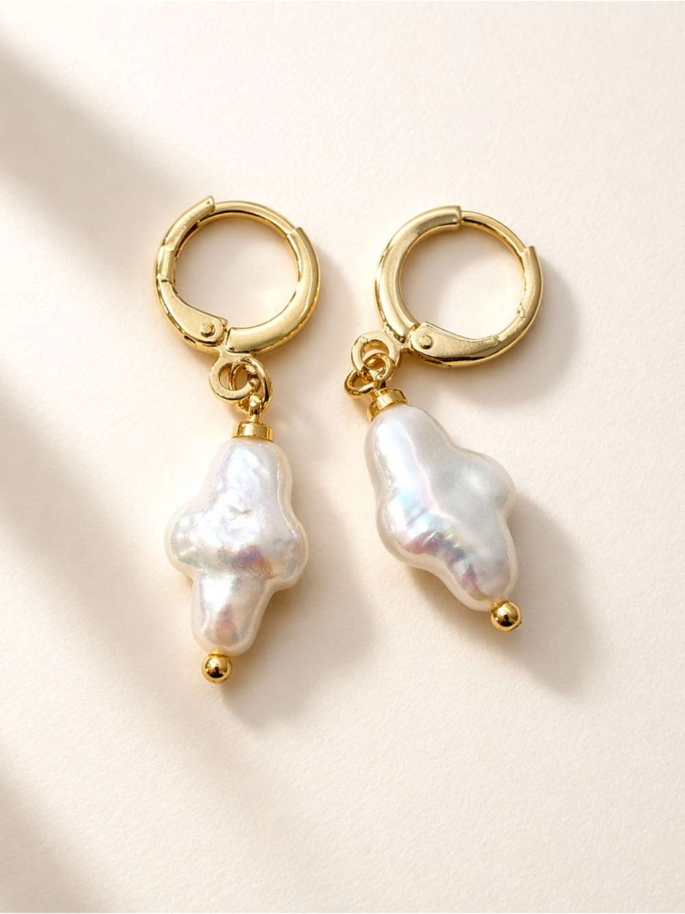 Baroque Pear Cross drop Earrings- 14K plated gold
